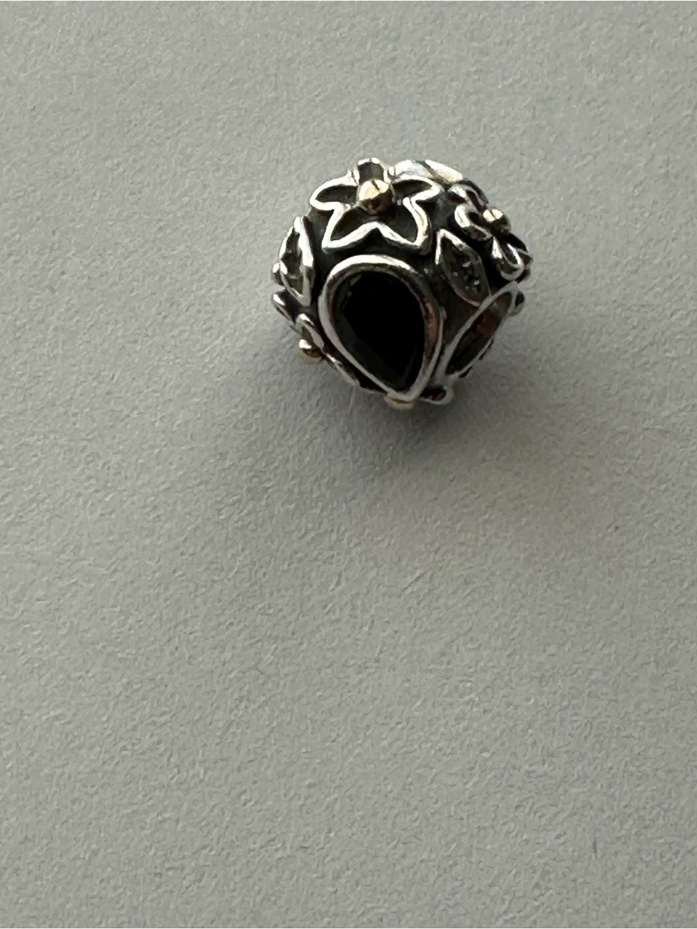 Pandora Silver & Gold Dew Drop Charm with Onyx Stone and CZ accent - RETIRED - Picture 12 of 12